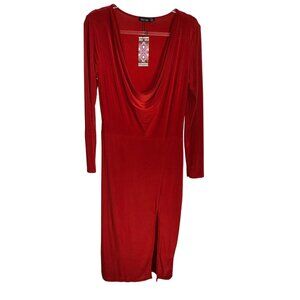 Boohoo Tall Cowl Neck Midi Dress Rust Color UK 16 US 12 EUR 44 Sexy Stretch Club